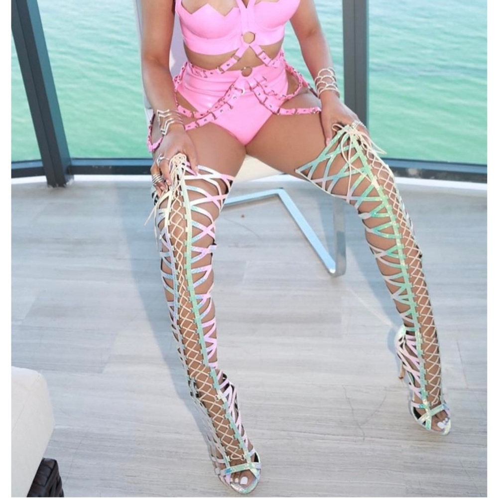 Mermaid halograph gladiator thigh high heel w box